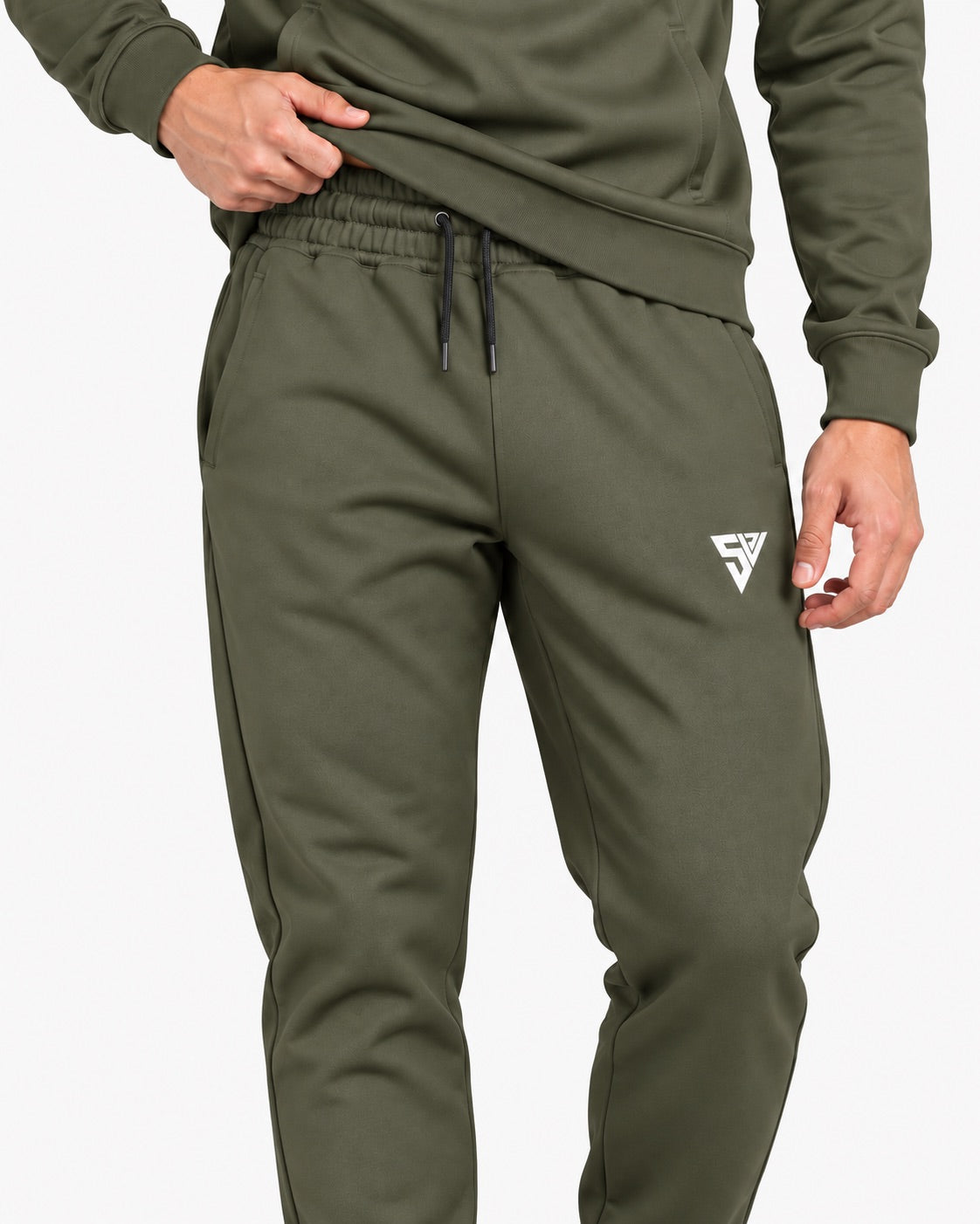 Stride Tracksuit - Muted Olive - waistband and trouser detail - SALVYR premium gymwear Pakistan