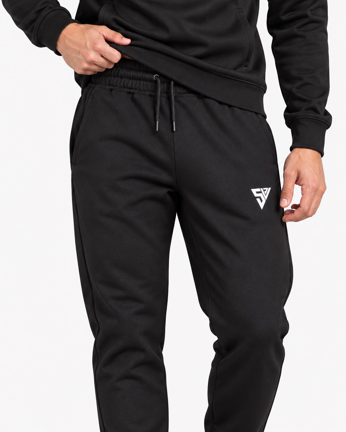 Stride Tracksuit - Black - waistband and trouser detail - SALVYR premium gymwear Pakistan