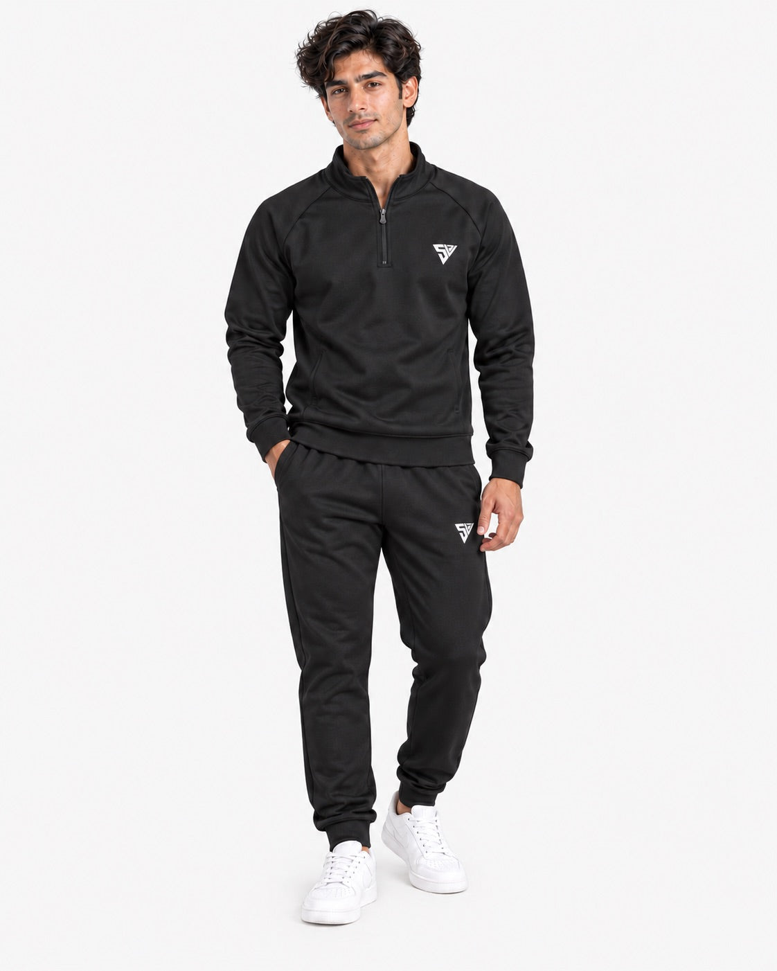 Stride Tracksuit - Black - front view - SALVYR premium gymwear Pakistan