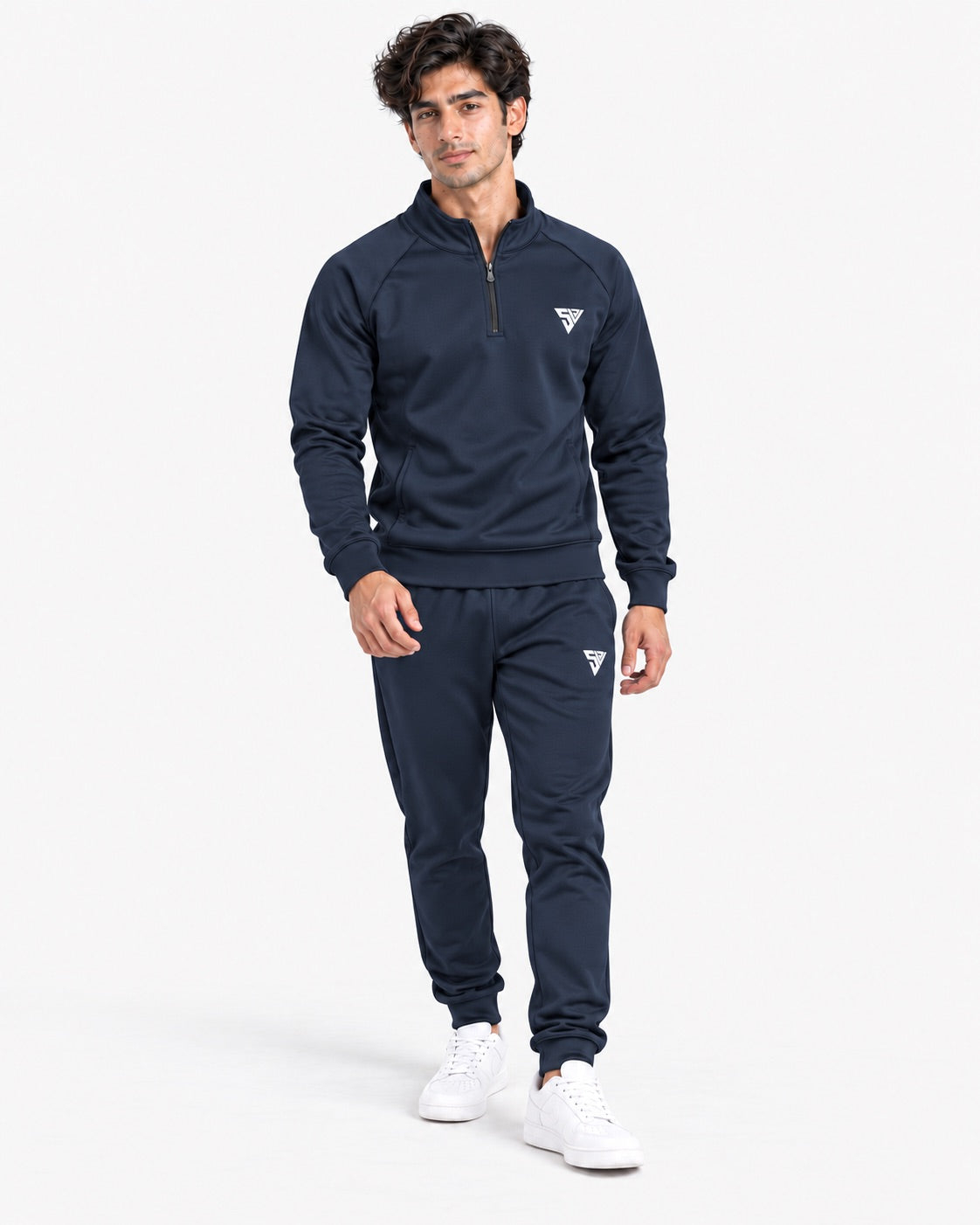 Stride Tracksuit - Deep Navy - full set front - SALVYR premium gymwear Pakistan