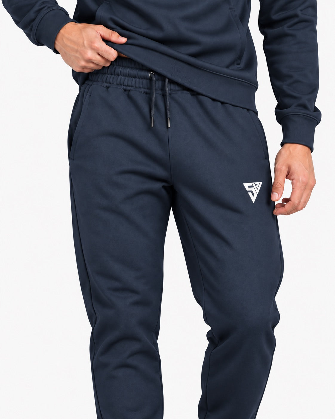 Stride Tracksuit - Deep Navy - waistband and trouser detail - SALVYR premium gymwear Pakistan