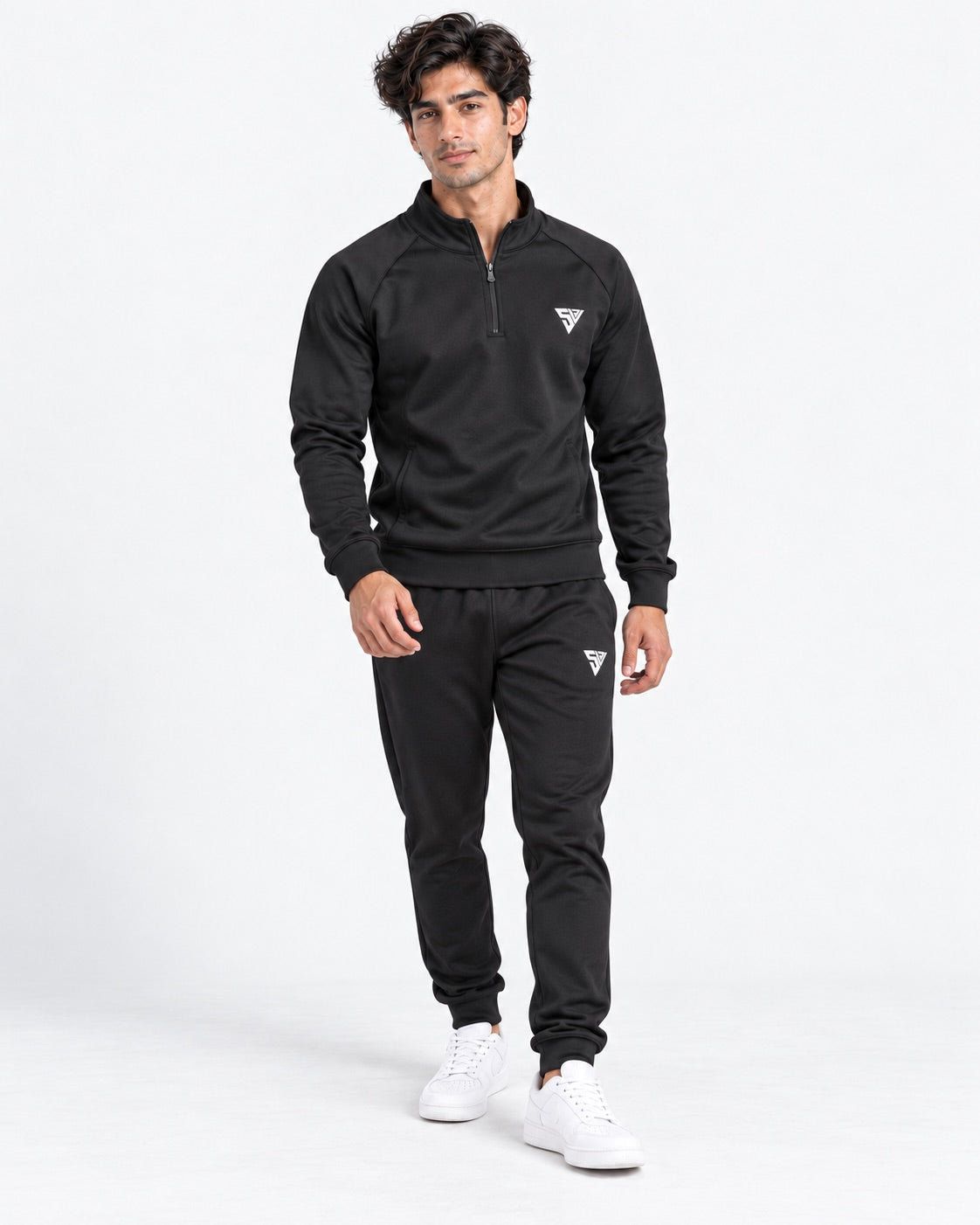 Stride Tracksuit - Black - full set front - SALVYR premium gymwear Pakistan